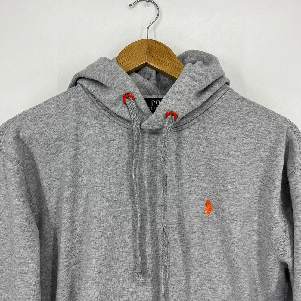 Polo Ralph Lauren Performance Mens Hoodie Heather Gray Orange Pony Small